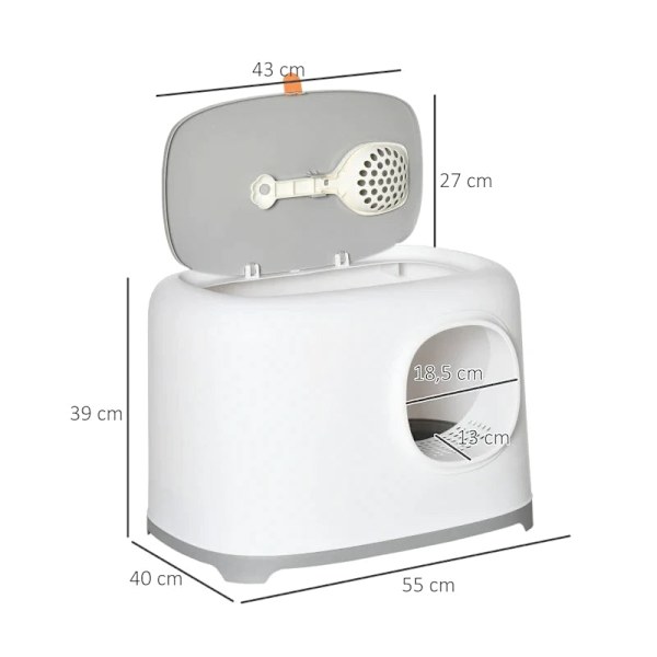 Rootz kattsandlåda - med huva för katter - upp till 5 kg - kattlåda med lock - nätbas - plast - vit - 55 x 40 x 39 cm