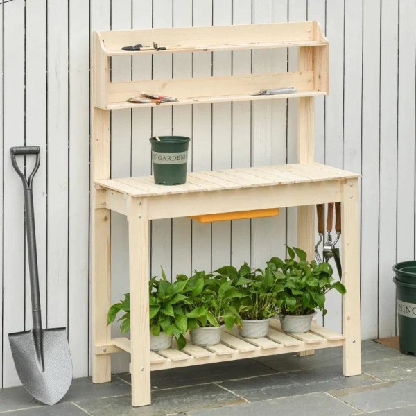 Rootz Plantebord - Havepottebænk - Plantebord - Havebord - Blomsterbord - Naturlig - 100 x 40 x 140 cm