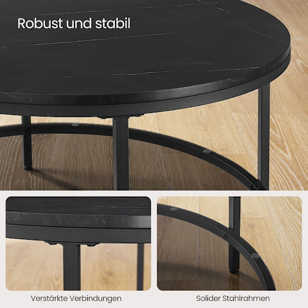 Rootz Marble Black-Ink Black Soffbord - Vardagsrumsbord - Modernt bord - Spånskiva - Härdat glas - Stål - Justerbara fötter - 80cm x 46cm - 13,6kg - 3