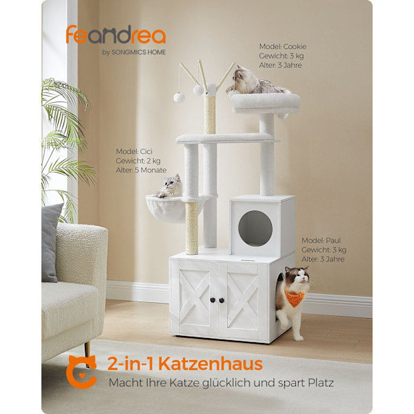 Rootz 2-i-1 kattskrapstolpe - Skrapträd - Katttorn - Spånskiva - Plysch - Sisal - 57,5 ​​cm x 50 cm x 151 cm