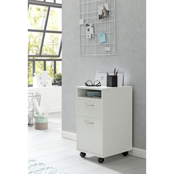 Rootz rullecontainer hvid 33x63x38 cm skrivebordsunderskab træ - Rullekommode Moderne - Kontorcontainerskuffeskab med låge - Lille skrivebordsskab med