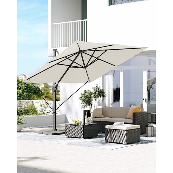 Rootz Parasoll - Justerbar lutningsvinkel - Beige - Paraply - Cantilever - Solskydd - 200 g/m² polyester - 360° rotation - UV-skydd - 2,5 m x 3 m