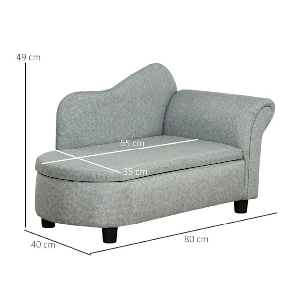 Rootz børnesofa - Chaiselong - Skjult opbevaringsrum - Eucalyptus træramme - Imiteret linned - Grå - 80 x 40 x 49 cm