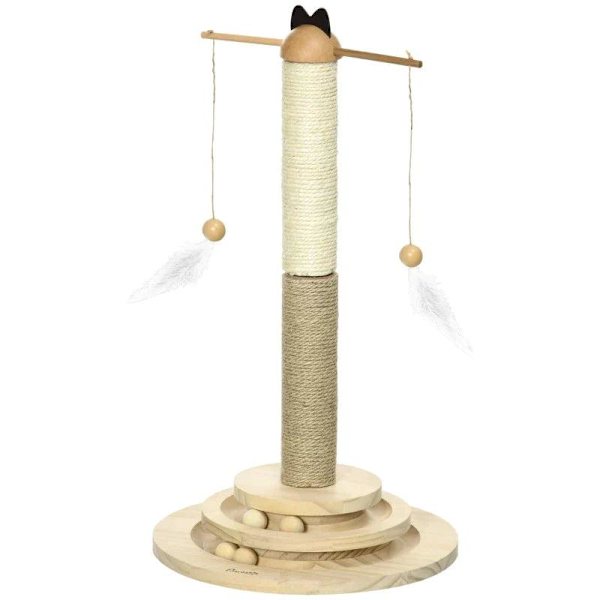 Rootz Kradsestolpe - Kattetræ - Kattetårn - Kitty Activity Center - Med pladespiller interaktivt boldlegetøj - Naturlig - 32 cm x 32 cm x 56 cm