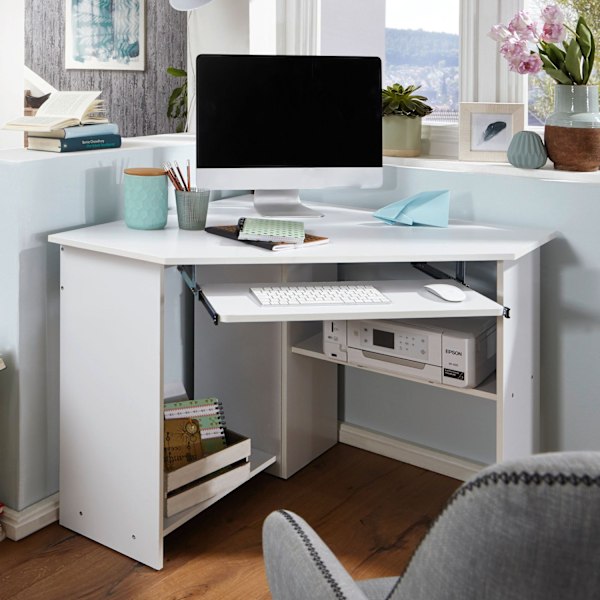 Rootz Corner Desk - Modern Office Desk - Computertabel - Generøs opbevaring - 127 cm x 73 cm x 88,5 cm