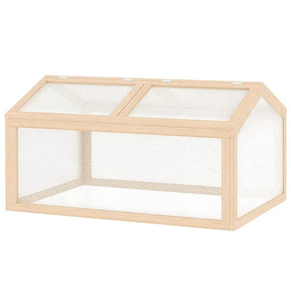 Rootz Greenhouse - Växtbädd med täcke - Kallram Växthus - Trä Och Polykarbonat - Väderbeständig - Naturlig - 102 x 71 x 53 cm
