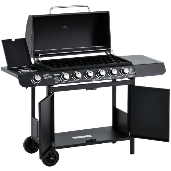 Rootz BBQ Grill Cart 7 polttimella ja monitoimikaapilla - Musta - Metalli - 53,14 cm x 19,68 cm x 39,37 cm