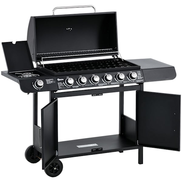 Rootz BBQ Grillvogn med 7 brændere og multifunktionsskab - Sort - Metal - 53,14 cm x 19,68 cm x 39,37 cm