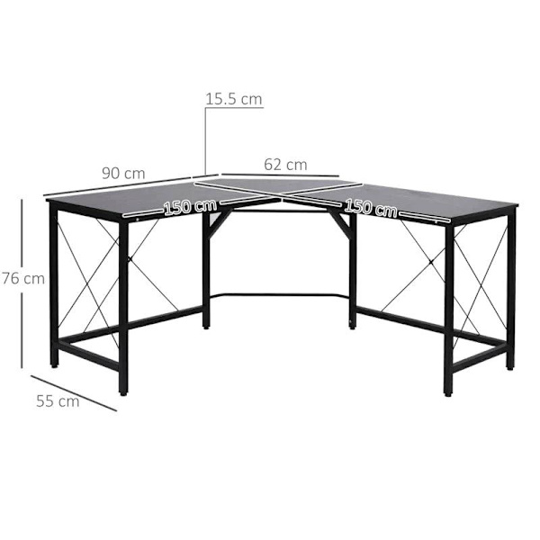 Rootz Skrivbord - Kontorsskrivbord - Spelbord - L Shape Skrivbord - Svart - 150 x 150 x 76 cm
