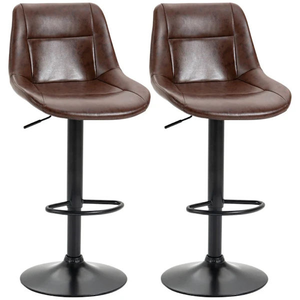Rootz Set med 2 barstolar - Justerbar i höjdled - Inklusive fotstöd - Moderna kökspallar - PU-läder - Svart + Brun - 46,5 cm x 50 cm x 108 cm