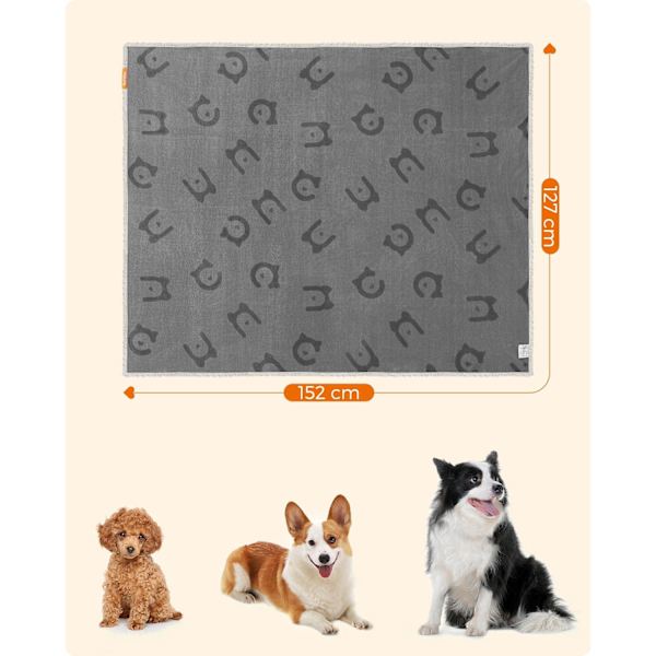 Rootz Pet Filt - Hundtäcke - Puppy Throw - Sherpa Material - TPU Film - Flanell Tyg - Lätt - Mysigt - Stor Storlek 152cm x 127cm