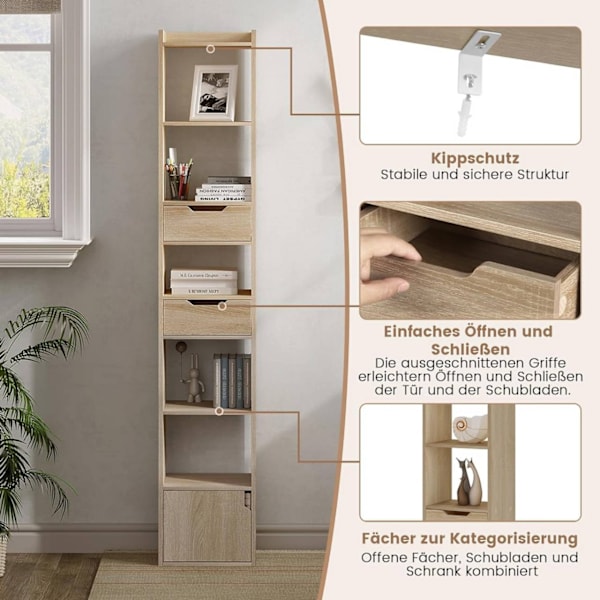 Rootz Modern multifunktionell bokhylla - Förvaringsorganisator - Displayhylla - Gott om förvaring - Utrymmeseffektiv - Hållbar - 33cm x 181cm x 24cm