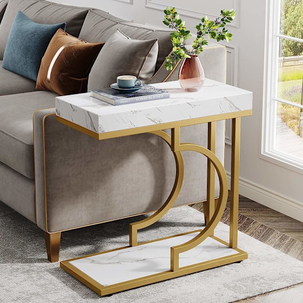 Rootz Faux Marmor Endebord - C-Table - Moderne Sidebord - Moderne Elegance -30 cm D x 60 cm B x 61,52 cm H