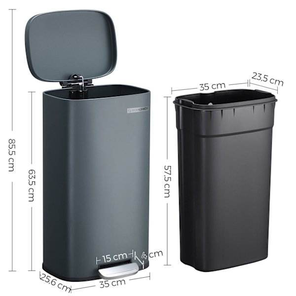 Rootz 30L pedal skraldespand - Affaldsspand - Skraldespand - Lufttæt forsegling - Hygiejnisk - Hvalpe- og børnesikker - Stål og plastik - 35 cm x 23,8
