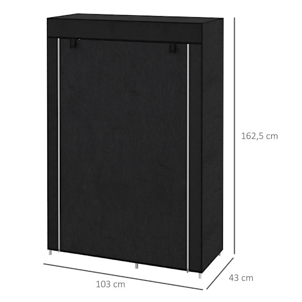Rootz Tygskåp - Tygskåp - Tygskåp - Förvaringslösning - 6 hyllor - 1 Klädstång - Non-woven Tyg - Svart - 103L x 43W x 162,5H cm