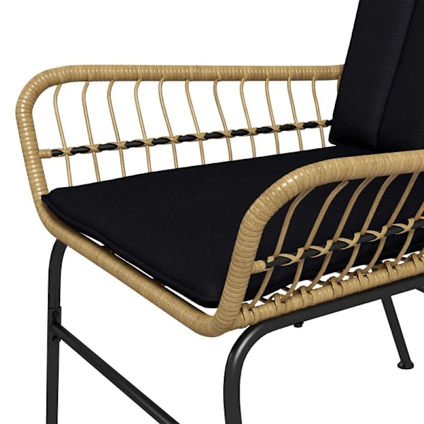 Rootz Havemøbelsæt - Bistrosæt - Boho Style - Balkonmøbler - Vejrbestandigt - Sofabord - Sædehynder - Stålrør-pe-rattan - Naturligt træ-sort - 78 x 68