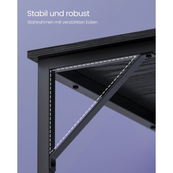 Rootz Black Desk - Skrivebord - Studiebord - Spånplade og stål - Rummelig overflade - Nem montering - 60cm x 120cm x 76cm