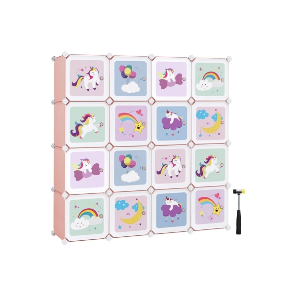 Rootz Pink 16 Cube Storage Organizer - Gör-det-själv-garderobsarrangör - Modulärt förvaringssystem - PP-plastpaneler - Metallram - ABS-plastkontakter