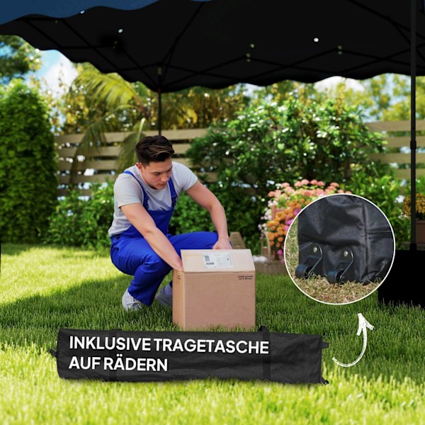 Rootz 3x3m pop -up pavilion - trädgårdstält - höjdjusterbar - UPF50+ UV -skydd - 297x297x287cm - 6-9 personer - blå - rullväska ingår