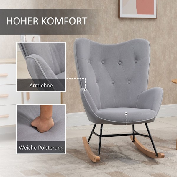 Rootz Ergonomic Rocking Stol - Velvet Look - Quilted Seat - Op til 150 kg - 65L x 70W x 96H cm