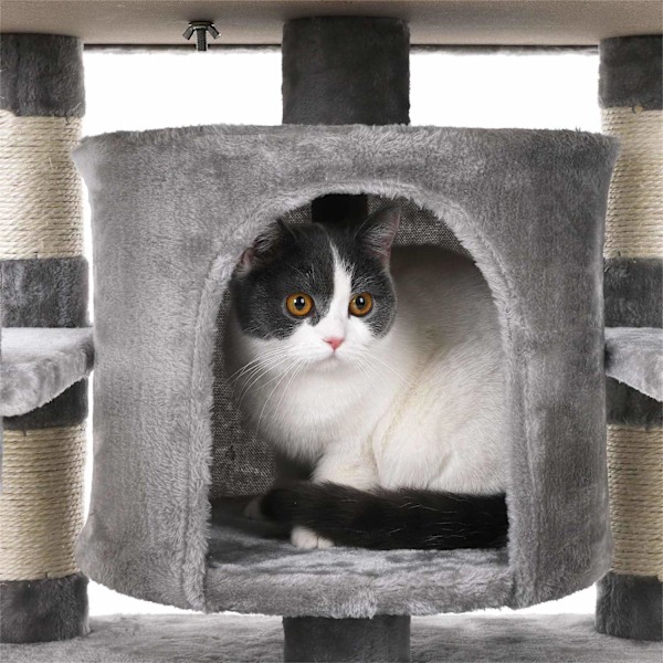 Rootz Multi-Level Cat Scratching Post - Klättertorn - Kitty Playground - Cat Tree - Spånskiva och Sisal - 60cm x 55cm x 172cm