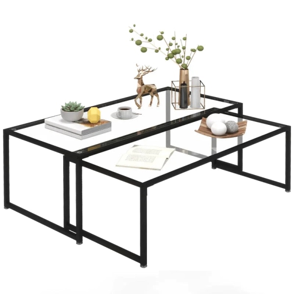 Rootz Soffbord - Glasbord - Två soffbord - Pulverlackerat stål -