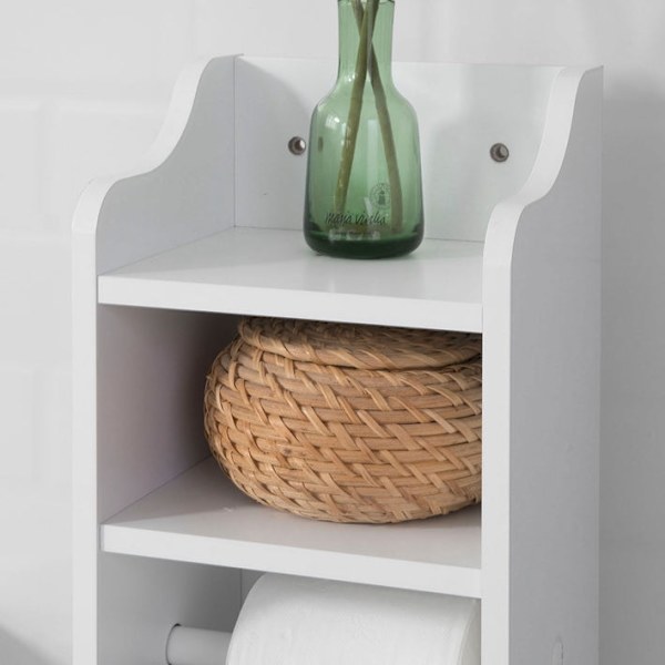 Rootz Badeværelsesskab - Toiletpapirholder - Opbevaringsorganer - Pladsbesparende design - Justerbare hylder - Hvid MDF - 20cm x 100cm x 20cm