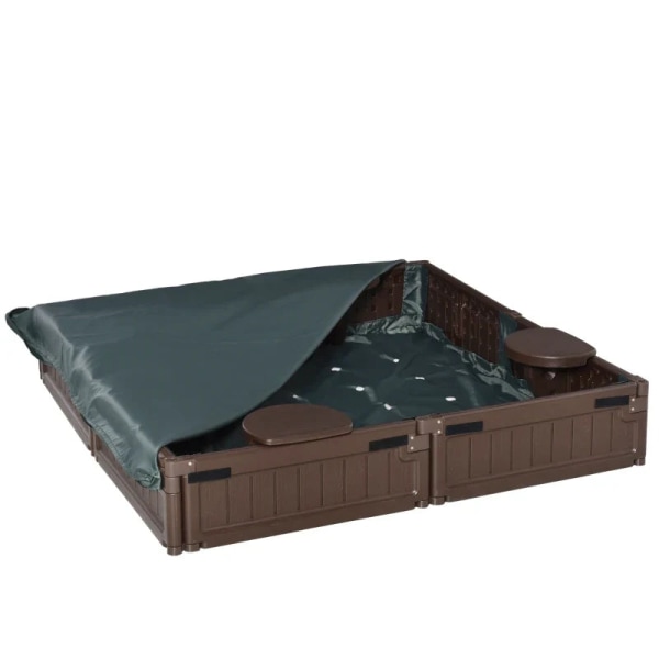 Rootz sandlåda med lock och markduk - Presenning - Markspetsar - Modulär design - 4 säten - Brun - 1,23L x 1,23W Cm
