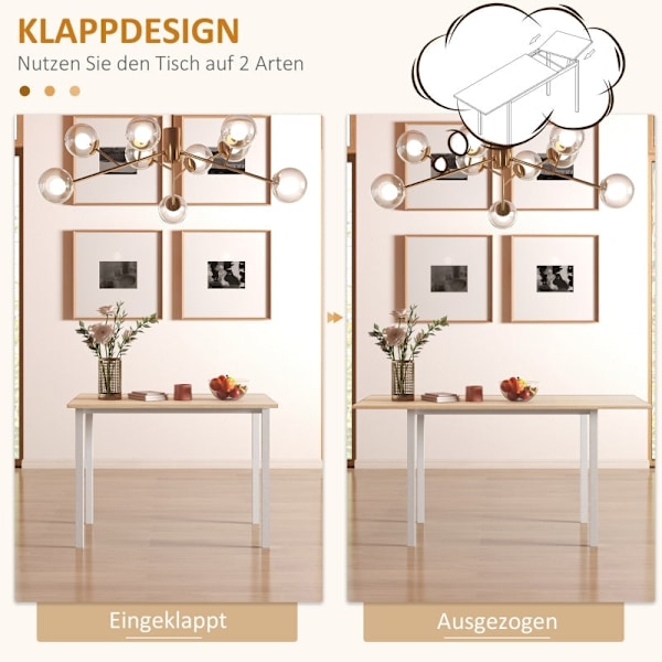 Rootz matbord för 6 personer - Utfällbart bord - Platssparande matbord - Lätt att rengöra - 160L x 70W x 76H cm - MDF och stål