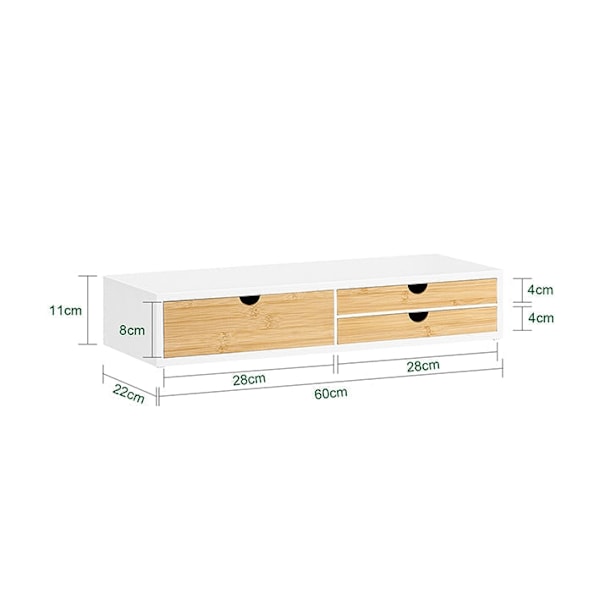 Rootz Monitor Stand Riser - Screen Elevation - Desk Organizer - Space Saving - 3 Drawers - MDF & Bamboo - 60x11x22CM