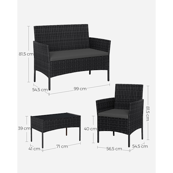 Rootz 7-delt udendørs møbelsæt - brunt taupe terrassesæt - rattan sofasæt - galvaniseret metalstel - VFT-puder - polyesterbetræk - 99 cm x 54,5 cm x 8