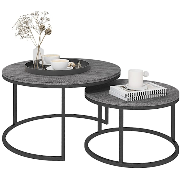 Rootz 2 Set soffbord - Sidobord - Sofatisk - Spacebesparing - 78,5x78,5x46,5cm & 59x59x36,5cm - grå metallram