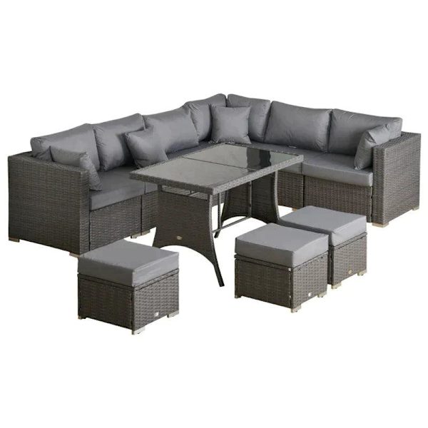 Rootz Sofasæt - Havemøbelsæt - Hjørnesofa - Armløs sofa - Fodstøtte - Sædesæt i polyrattan - Mørkegrå