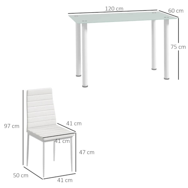 Rootz Dining Group - Matbord med 4 stolar - Modern design - Glasbord - konstläder - Vit - 120cm x 60cm x 97cm