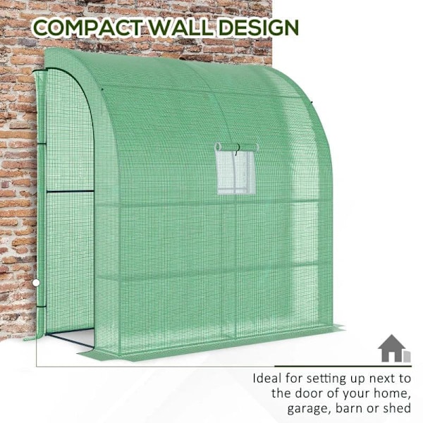 Rootz Greenhouse - Seinäkasvihuone - Kylmärunko - Ikkunoilla ja ovilla - 2 kerrosta 4 lankahyllyä - Vihreä 200L x 100W x 215Hcm