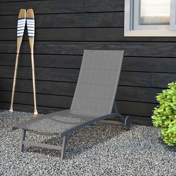 Rootz Sun Lounger - Udendørs hvilestol - Justerbar ryglæn - Åndbar komfort - 195 x 66 x 34 cm - Grå