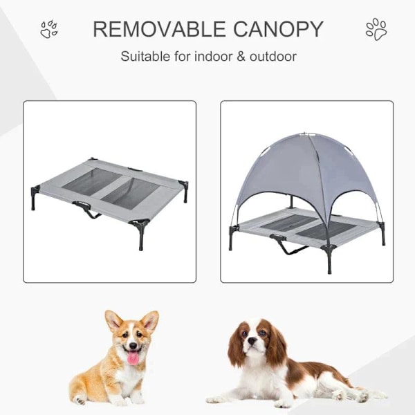 Rootz Pet Bed - Hundeseng - Udendørs hundeseng - Seng med baldakin - UV-beskyttelse - Åndbar - Grå - 92 X 76 X 90 Cm