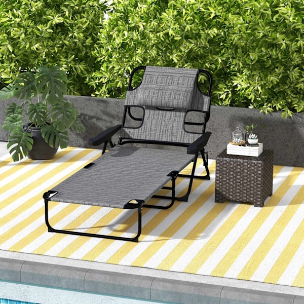 Rootz Garden Lounger - Foldbar Sun -lounger - Justerbar ryglæn - Pude support - 72L X 194W X 31H CM - Grå