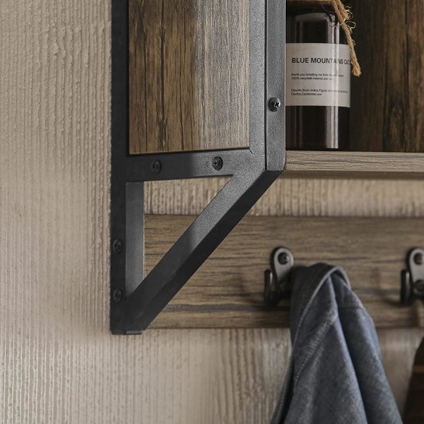 Rootz WallCoat Rack - Vägghyllkrok - Ställ med 4 fack och 5 krokar - B73 x D16 x H28cm