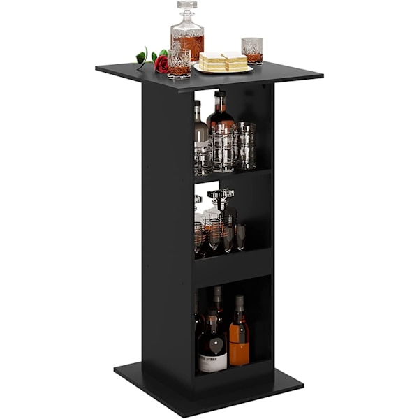 Rootz Barbord med hylder - Spisebord - Opbevaringsskab - Pladsbesparende - Massivt træmateriale - 60cm x 60cm x 112cm - Lys Eg + Hvid