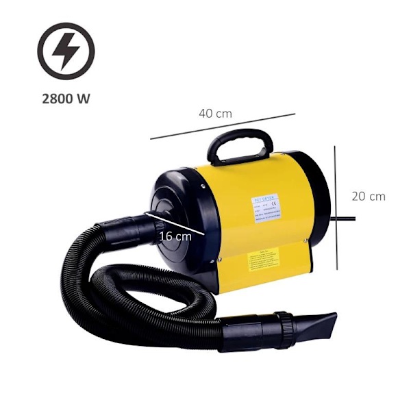 Rootz Hair Dryer - Dog Hair Dryer - Animal Hair Dryer - Pet Dryer - Whisper Hair Dryer - Yellow - 40 X 16 X 20 Cm