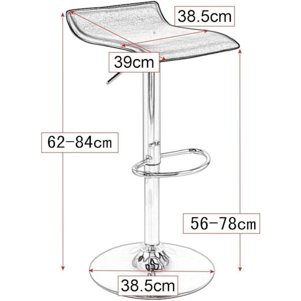 Rootz Designer barstol - Moderne barstol - Justerbar bordstol - Komfortabel, holdbar, nem vedligeholdelse - Imiteret læder - 39 cm x 38,5 cm, Højde 63