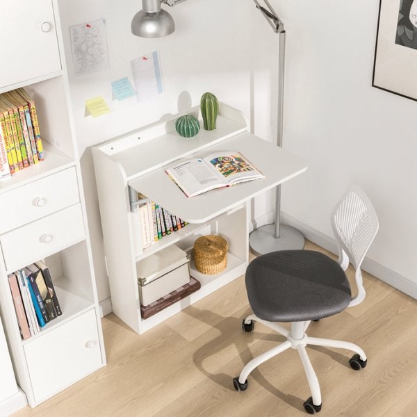 Rootz hopfällbart skrivbord - Datorbord - Arbetsbord - Multifunktionellt, utrymmesbesparande, säkert låsdesign - Vit - 64cm x 82cm x 58cm
