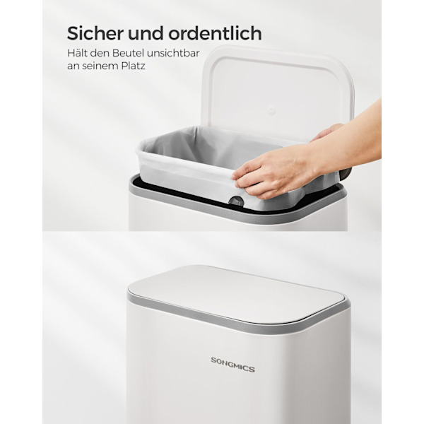 Rootz White skraldespand - Affaldsbeholder - Skraldespand - Stål & PP-plast - 36,6 cm x 30 cm x 42,5 cm - 20L Kapacitet. Perfekt til hjemmet eller kon