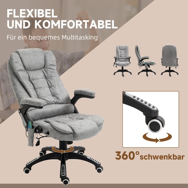 Rootz Massage Kontorstol - Ergonomisk Executive Stol - Varmeelementer - Højdejusterbar - 68cm x 72cm x 110-120cm - Grå