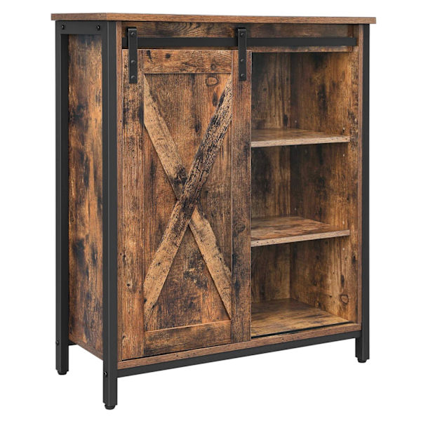 Rootz Skænk - Køkkenskab - Skydedør - Justerbare hylder - Badeværelsesskab - Industrielt design - Vintage brun-sort (70 x 30 x 80 cm)