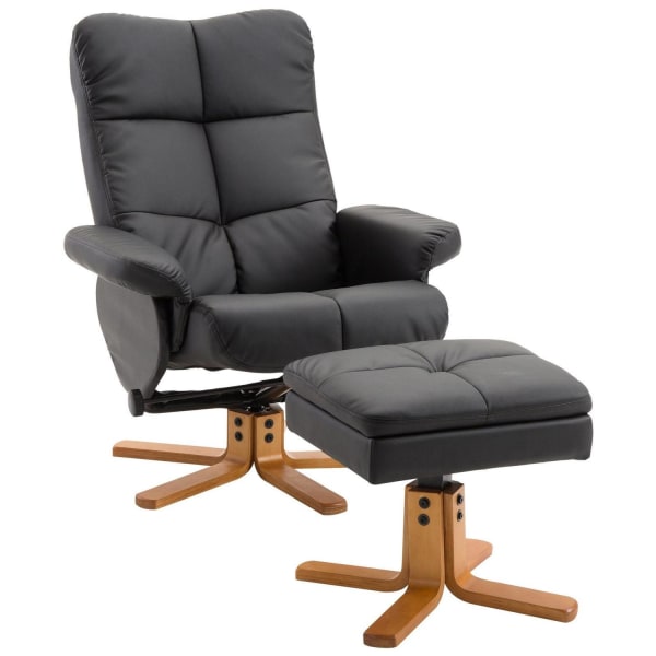 Rootz Relax stol - Fodstøtte - Fodskammel - Kunstlæder - Massivt træ - Liggefunktion - 80 x 86 x 99 cm - Sort