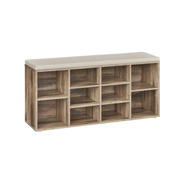 Rootz Skobänk - Förvaringsbänk - Entréorganisator - Spånskiva - 30cm x 104cm x 48cm. Perfekt för entré, vardagsrum, sovrum. Camel Brown.
