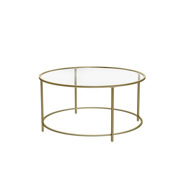 Rootz sofabord - Rundt sofabord med glasoverflade - Rundt sidebord - Sidebord af metalben - Stilfuldt rundt sidebord - Hærdet glas - Guld - 84 x 84 x