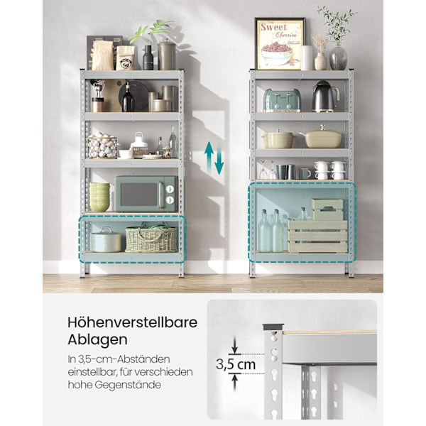 Rootz 2 Set Heavy Dut -hylly - tukeva säilytysyksikkö - teollisuushyllyt - Max -kuorma 875 kg - hopeateräs ja mdf - 30 cm x 75 cm x 150 cm